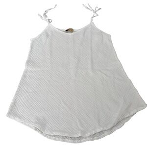 Ipekci Otantik White Gauze Camisole‎ Tie Strap Crinkle Tank Top Bohemian Small